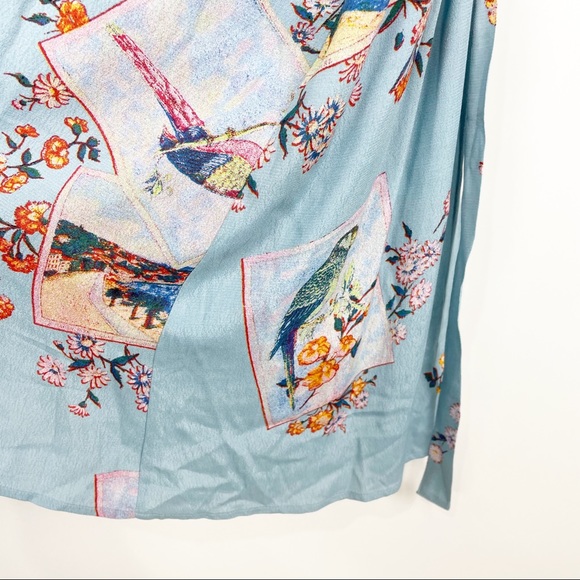 NWT Maeve Anthropologie Rosalia Wrap Dress Size 8 Blue Bird Print Ruffle - Picture 10 of 12